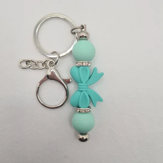 Mint Green Bow Silicone Bead Keychain