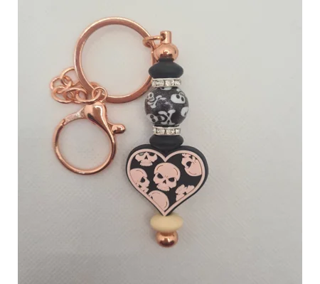 Heart Skulls Silicone Bead Keychain
