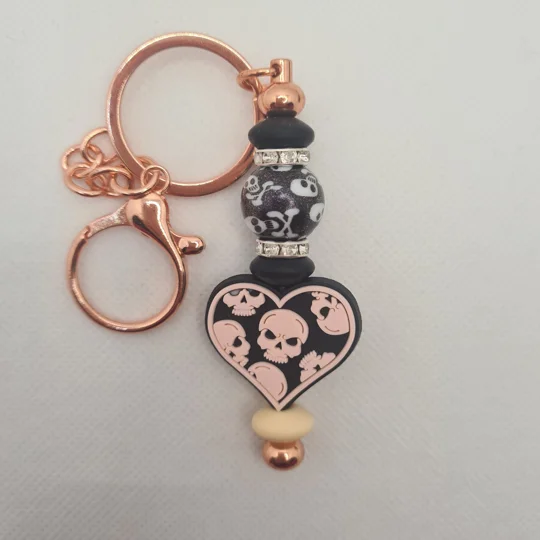 Heart Skulls Silicone Bead Keychain