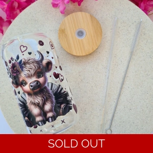 Highland Cow Dark Red Glass Cup