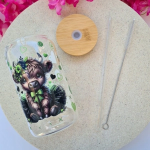 Highland Cow Green Glass Cup