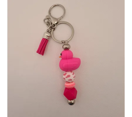 Hot Pink Rubber Duck Silicone Bead Keychain