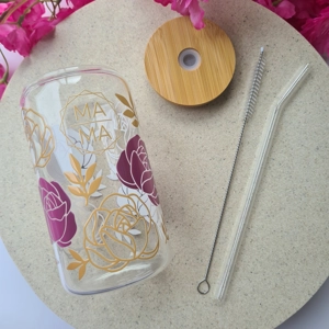 Mama Flowers Glass Cup