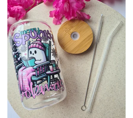 Merry Spooky Bookmas Glass Cup