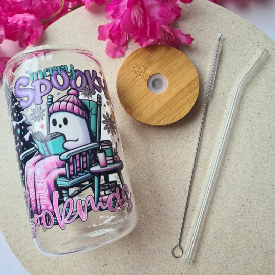 Merry Spooky Bookmas Glass Cup