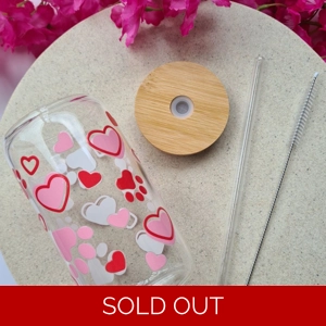 Paw Print Hearts Glass Cup