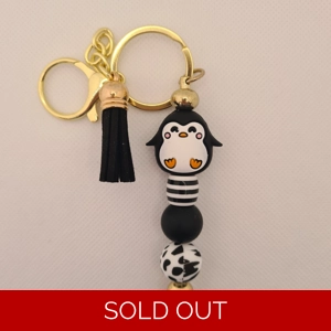 Penguin Silicone Bead Keychain