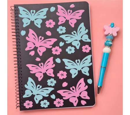 Pink and Blue Butterflies Notebook and Pen Bundle