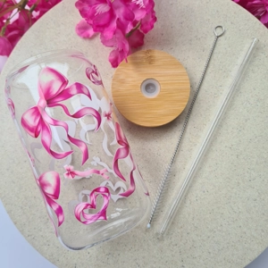 Pink Bows Glass Cup