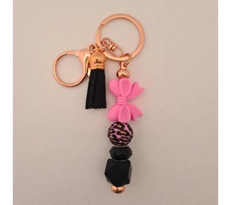 Pink Bow Silicone Bead Keychain