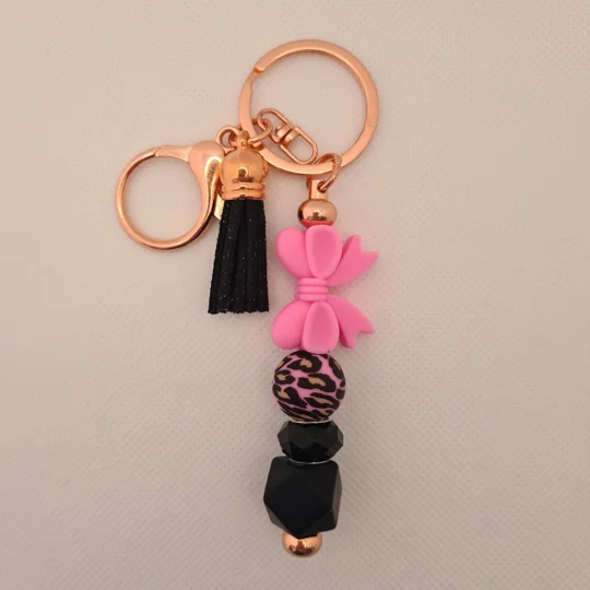 Pink Bow Silicone Bead Keychain