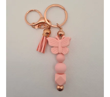 Pink Butterfly Silicone Bead Keychain