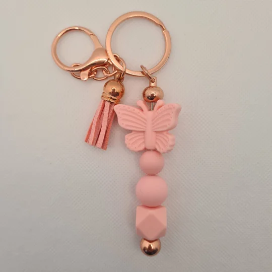 Pink Butterfly Silicone Bead Keychain