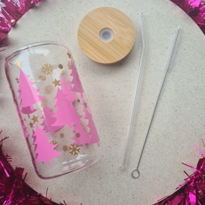 Pink Christmas Tree Glass Cup