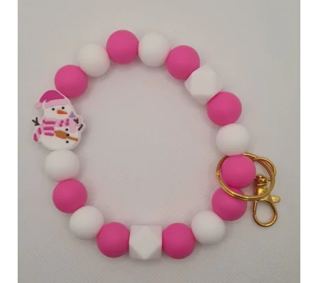 Pink Snowman Silicone Bead Wristlet