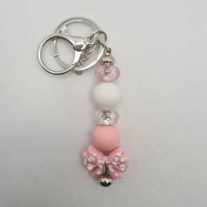 Pink Spotty Bow Silicone Bead Keychain