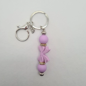 Purple Bow Silicone Bead Keychain
