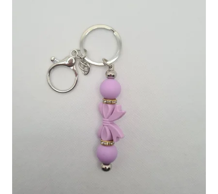 Purple Bow Silicone Bead Keychain