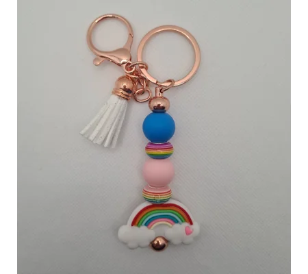 Rainbow Silicone Bead Keychain