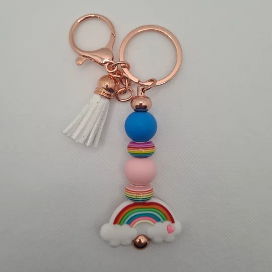 Rainbow Silicone Bead Keychain