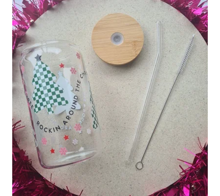 Rockin Around The Christmas Tree Glass Cup