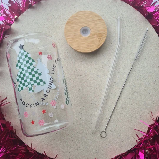 Rockin Around The Christmas Tree Glass Cup