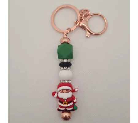 Santa Silicone Bead Keychain