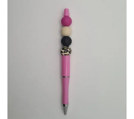 Pink Leopard Print Silicone Bead Pen