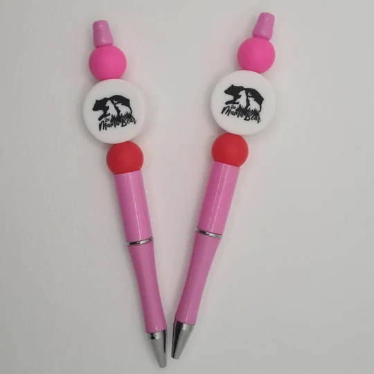 Pink Mama Bear Silicone Bead Pen