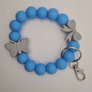 Blue and Grey Butterfly and Bow Silicone Bead Wristlet