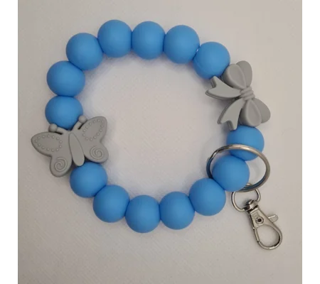 Blue and Grey Butterfly and Bow Silicone Bead Wristlet