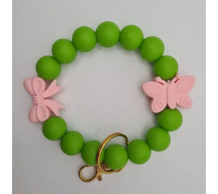 Green and Pink Butterfly and Bow Silicone Bead Wristlet