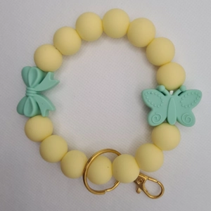 Yellow and Mint Butterfly and Bow Silicone Bead Wristlet