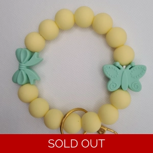 Yellow and Mint Butterfly and Bow Silicone Bead Wristlet