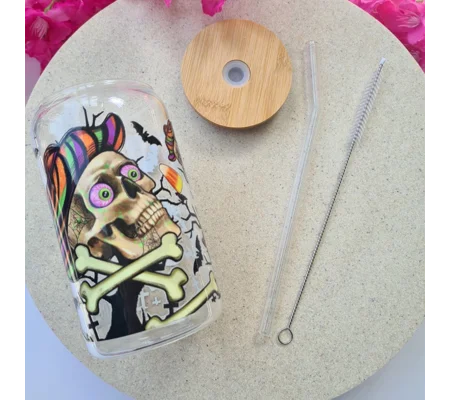 Skulls and Candy Corn Halloween Glass Cup