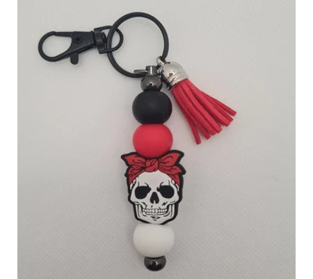 Skull Silicone Bead Keychain