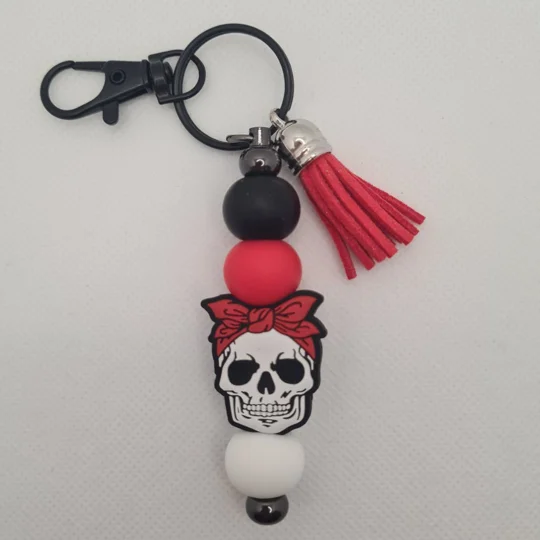 Skull Silicone Bead Keychain