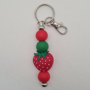 Strawberry Silicone Bead Keychain