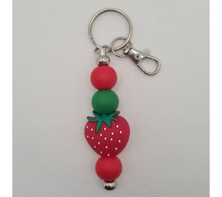 Strawberry Silicone Bead Keychain