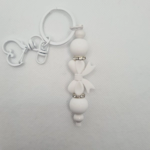 White Bow Silicone Bead Keychain