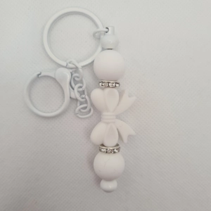 White Bow Silicone Bead Keychain