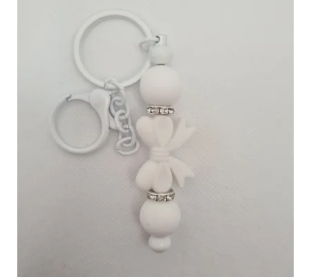 White Bow Silicone Bead Keychain