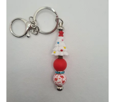 White Christmas Tree Silicone Bead Keychain