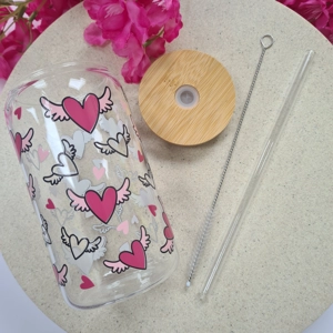 Winged Hearts Glass Cup