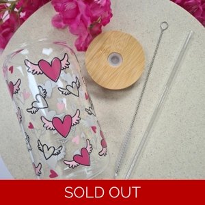 Winged Hearts Glass Cup