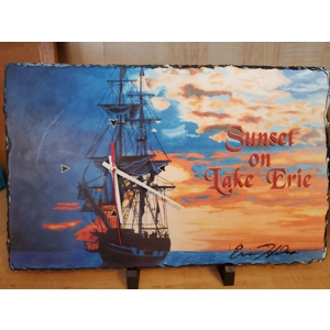 Sunset on Lake Erie - Slate Clock