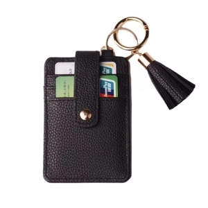 Slim ID Credit Card Holder Minimalist Wallet Case With Key Chain And Tassel