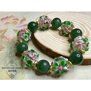 Aventurine and Three-dimensional Floral Colored Glazed Beads Bracelet Aventurine and Three-dimensional Floral Colored Glazed Beads Bracelet