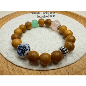 High-Oil Thuja Sutchuenensis · Green Aventurine · Rose Quartz · Blue-and-White Porcelain Bracelet