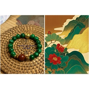 [Limited] Dry-green Jadeite & South Red Agate Bracelet 干青翡翠南紅手串